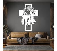Arte de Pared con Cruz de Jesús de Metal Blanco, decoración de Pared de Gran tamaño con diseño de Iglesia Cristiana de Metal, Escultura Moderna para Sala de Estar, Dormitorio, Pasillo y es