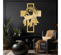 Arte de Pared con Cruz de Jesús de Metal Dorado, decoración de Pared de Gran tamaño para Iglesia Cristiana de Metal, Escultura Moderna para Sala de Estar, Dormitorio, Pasillo y escaleras,