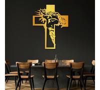 Arte de Pared con Cruz de Jesús de Metal Dorado, Regalo Cristiano de Metal para inauguración de la casa, decoración de Pared con Cruz, Escultura Moderna para Sala de Estar, Dormitorio, Pas
