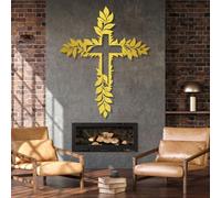 Arte de Pared con Cruz de Metal Dorado, árbol de la Vida de Metal, decoración Cristiana para Dormitorio, Escultura Moderna para Sala de Estar, Dormitorio, Pasillo y escaleras, decoración n