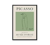 Arte de pared con dibujo de animales de Pablo Picasso verde salvia, arte de pared, gato, perro, pájaro, caballo, póster abstracto de dibujo de líneas para dormitorio, hogar, oficina, decoración (marco
