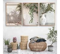 Arte de pared con estampado de hojas verdes de arquitectura escandinava, sencilla, bohemia y española, para sala de estar, dormitorio, decoración del hogar, 40 x 60 cm, 3 piezas, sin marco