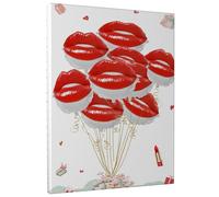 Arte de pared con globos de labios rojos, decoración romántica de besos, impresión en lienzo con temática de amor para dormitorio, sala de estar, día de San Valentín, decoración estética del hogar