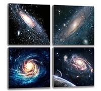 Arte de pared con imágenes de nebulosa, decoración de pared de galaxia, impresión en lienzo, póster del universo exterior, juego de 4 paneles, pinturas enmarcadas para niños y niñas, sala de estar,