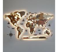 Arte de pared con mapa del mundo de madera iluminado, mural acrílico iluminado, decoración moderna de viaje para el hogar y la oficina, decoración de pared única para sala de estar y dormitorio