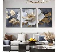 Arte de pared con marco negro, pinturas abstractas modernas de flores, decoración de baño, sala de estar, oficina, 40 x 50 cm (16 x 20 pulgadas) x3 con marco