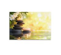 Arte de pared con piedra zen, bambú, flor blanca, vela de meditación, arte zen para colgar en el baño, arte de naturaleza muerta para yoga, dormitorio, decoración del hogar, 20 x 30 pulgadas (50 x 75