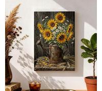 Arte de pared con ramo de girasoles, impresiones en lienzo de flores rústicas amarillas y verdes, decoración estética del hogar de primavera para sala de estar, dormitorio, granja, lienzo envuelto de