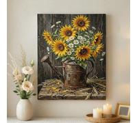 Arte de pared con ramo de girasoles, impresiones en lienzo de flores rústicas amarillas y verdes, decoración estética del hogar de primavera para sala de estar, dormitorio, granja, lienzo envuelto de