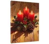 Arte de pared con vela de Navidad, decoración navideña roja y verde, impresión en lienzo de estilo rústico para sala de estar, dormitorio, oficina, estética del hogar, 8 x 12 pulgadas