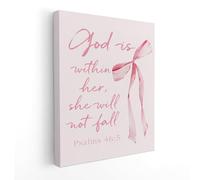 Arte de Pared Cristiano en Lienzo Coquette Lazo Rosa, Decoración de Habitación Preppy, "Dios está en ella, no Caerá" Impresiones de Escritura Póster para Decor de Pared Residencia Oficina,Sin Marco