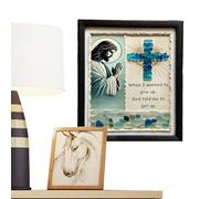 Arte de pared cristiano enmarcado, Imágenes de vidrio de mar Arte mural,Imágenes cristianas artesanales decoración de vidrio marino | Marco de madera, estilo crucifijo inspirador, Imagen de oración de