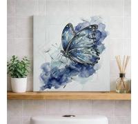 Arte de pared de acuarela de mariposa azul, elegante impresión en lienzo floral, decoración de primavera para sala de estar, dormitorio, oficina, decoración estética del hogar, 12 x 12 pulgadas