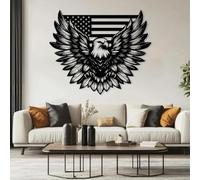 Arte de Pared de águila con Bandera Estadounidense Negra de Metal, decoración de Pared de Animales patrióticos para Exteriores de Metal, Escultura Moderna de Arte de águila con Bandera estad