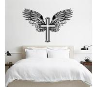 Arte de Pared de alas de ángel con Cruz Negra de Metal, decoración de Pared de Metal para Sala de Estar Espiritual Cristiana, Escultura de Arte Moderno con alas de Cruz para Sala de EST