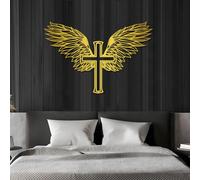 Arte de Pared de alas de ángel con Cruz Negra de Metal, decoración de Pared de Metal para Sala de Estar Espiritual Cristiana, Escultura de Arte Moderno con alas de Cruz para Sala de EST