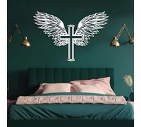 Arte de Pared de alas de ángel con Cruz Negra de Metal, decoración de Pared de Metal para Sala de Estar Espiritual Cristiana, Escultura de Arte Moderno con alas de Cruz para Sala de EST