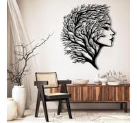 Arte de pared de árbol de metal, decoración de arte de metal con cara de mujer, escultura moderna de rama, decoración del hogar para sala de estar, dormitorio, pasillo y escaleras, decoración del