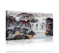 Arte de pared de Asia Mountain para decoración de salón Gran cascada china de feng shui Decoración de pared poderosa y atmosférica Obras de arte para dormitorio oficina 50x100cm Estructura interior