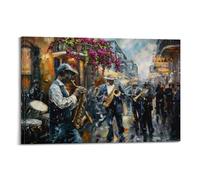Arte de pared de banda de jazz afroamericana, decoración de pared de banda callejera de Nueva Orleans, póster temático de música de cultura negra, decoración única de moda para el hogar, 60 x 90 cm