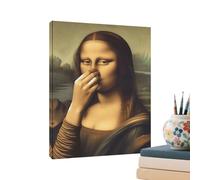 Arte de pared de baño de la parodia de Mona Lisa - póster vintage con la nariz sosteniendo la nariz | Decoración de humor para inodoro inspirada en Leonardo da vincī | Impresión de madera y