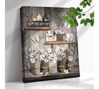 Arte de pared de baño rústico vintage de algodón para baño, lienzo decorativo inspirador versículo bíblico Dios dice que estás enmarcado, impresiones artísticas para cocina y dormitorio, 12 x 16