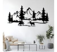 Arte de Pared de Bosque de montaña Negro de Metal, decoración de Arte de Pared de Colina de Vida Silvestre de Cordillera de Metal para Patio, decoración de Arte de montaña Escultura Moderna