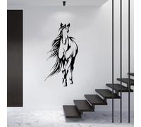 Arte de Pared de Caballo Negro de Metal, Gran Caballo Salvaje de Metal, decoración rústica de Pared Estilo Granja, Escultura Moderna para Sala de Estar, Dormitorio, Pasillo y escaleras (negr