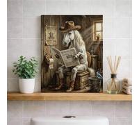 Arte de pared de caballo occidental, impresiones de póster de vaquero marrón y blanco, decoración rústica de granja para sala de estar, dormitorio, oficina, estética vintage de 8 x 10 pulgadas