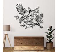 Arte de Pared de cardenales Negros de Metal, par de cardenales de Metal en una Rama, decoración rústica de Pared, Escultura Moderna de Aves para Sala de Estar, Dormitorio, Pasillo y escaler