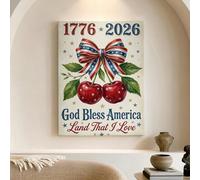 Arte de pared de cerezas patrióticas, decoración de lazo rojo, azul y verde, impresiones estéticas del Día de la Independencia para sala de estar, dormitorio, cocina, decoración del hogar, 12 x 16