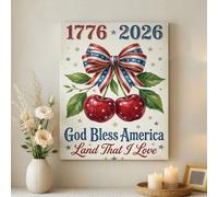 Arte de pared de cerezas patrióticas, decoración de lazo rojo, azul y verde, impresiones estéticas del Día de la Independencia para sala de estar, dormitorio, cocina, decoración del hogar, 16 x 20