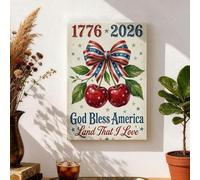 Arte de pared de cerezas patrióticas, decoración de lazo rojo, azul y verde, impresiones estéticas del Día de la Independencia para sala de estar, dormitorio, cocina, decoración del hogar, 8 x 12