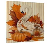 Arte de pared de cisne otoñal, impresiones en lienzo de otoño naranja crema, decoración de Acción de Gracias para sala de estar, dormitorio, oficina, arte estético de la naturaleza, 12 x 12 pulgadas