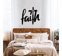 Arte de Pared de Cruz de fe Negra de Metal, decoración de Arte de Pared de Sala de Estar de Iglesia Espiritual Cristiana de Metal, decoración de Obra de Arte de Cruz de fe, Escultura de