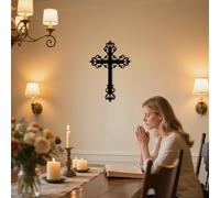 Arte de Pared de Cruz Negra de Metal, decoración de Arte de Pared Espiritual Cristiano de Metal, decoración de Obra de Arte de Cruz, Escultura de Arte Moderno para Sala de Estar, dormit