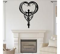 Arte de Pared de Cruz Negra de Metal, decoración de Pared de corazón Infinito de Amor Eterno de Metal, decoración de Arte de Cruz, Escultura Moderna para Sala de Estar, Dormitorio, Pasillo y