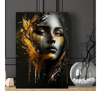 Arte de pared de estilo africano dorado para sala de estar, cocina, pasillo, impresiones en lienzo, cuadros XXL, obra de arte para sala de estar, 60 x 90 cm, con marco