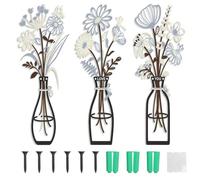 Arte de Pared de Flores de Metal, 3 esculturas Florales rústicas de Pared, Margaritas, Lirios, eucaliptos y Mariposas Minimalistas, Escultura de Pared de Flores de Metal para el hogar