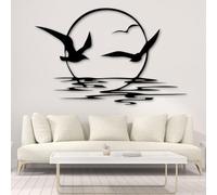 Arte de Pared de gaviotas de Metal Negro al Amanecer, decoración de Pared de pájaros voladores Modernos de Metal, Escultura de Arte Moderno para Sala de Estar, Dormitorio, Pasillo y esc