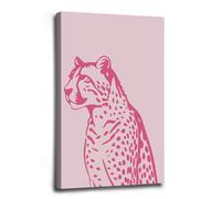 Arte de pared de guepardo rosa, decoración de habitación preparada, impresión minimalista y bohemia de leopardo, mural de moda para decoración moderna del hogar