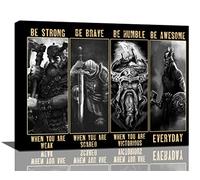Arte de pared de guerrero vikingo, imagen de samurái vikingo, decoración de pared con citas inspiradoras Be Strong, impresiones en lienzo, impresión vintage motivacional, decoración del hogar,