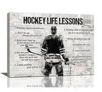 Arte de pared de hockey vintage con lecciones de vida de hockey, letrero retro de hockey para habitación de niños, hombres, decoración motivacional, lienzo impreso, obra de arte para dormitorio, baño,