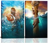 Arte de pared de Jesús La mano de Dios Jesús llegando al agua, Cristo, religión, lienzo para decoración de pared, diseño de océano azul, imágenes de la Biblia, pósteres, impresiones para sala de