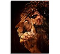 Arte de pared de Jesús y León Regalos cristianos para hombres, imágenes de Jesús para pared, león y dios, decoración de pared, póster de León de Judá, pintura religiosa