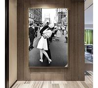 Arte De Pared De Lienzo Impresión de pintura de la Segunda Guerra Mundial del beso del siglo en lienzo,póster artístico e impresión,imagen antigua en blanco y negro,decoración del hogar Sin marco