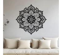 Arte de Pared de Mandala de Metal Negro, decoración de Pared de Metal para Sala de Yoga Zen, Escultura Moderna de Mandala para Sala de Estar, Dormitorio, Pasillo y escaleras (Negro, 99