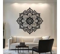 Arte de Pared de Mandala de Metal Negro, decoración de Pared de Metal para Sala de Yoga Zen, Escultura Moderna de Mandala para Sala de Estar, Dormitorio, Pasillo y escaleras (Negro, 71