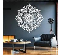 Arte de Pared de Mandala de Metal Negro, decoración de Pared de Metal para Sala de Yoga Zen, Escultura Moderna de Mandala para Sala de Estar, Dormitorio, Pasillo y escaleras (Blanco, 71
