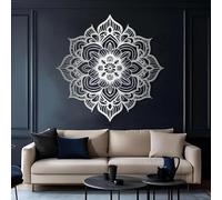 Arte de Pared de Mandala de Metal Negro, decoración de Pared de Metal para Sala de Yoga Zen, Escultura Moderna de Mandala para Sala de Estar, Dormitorio, Pasillo y escaleras (Plata, 76
